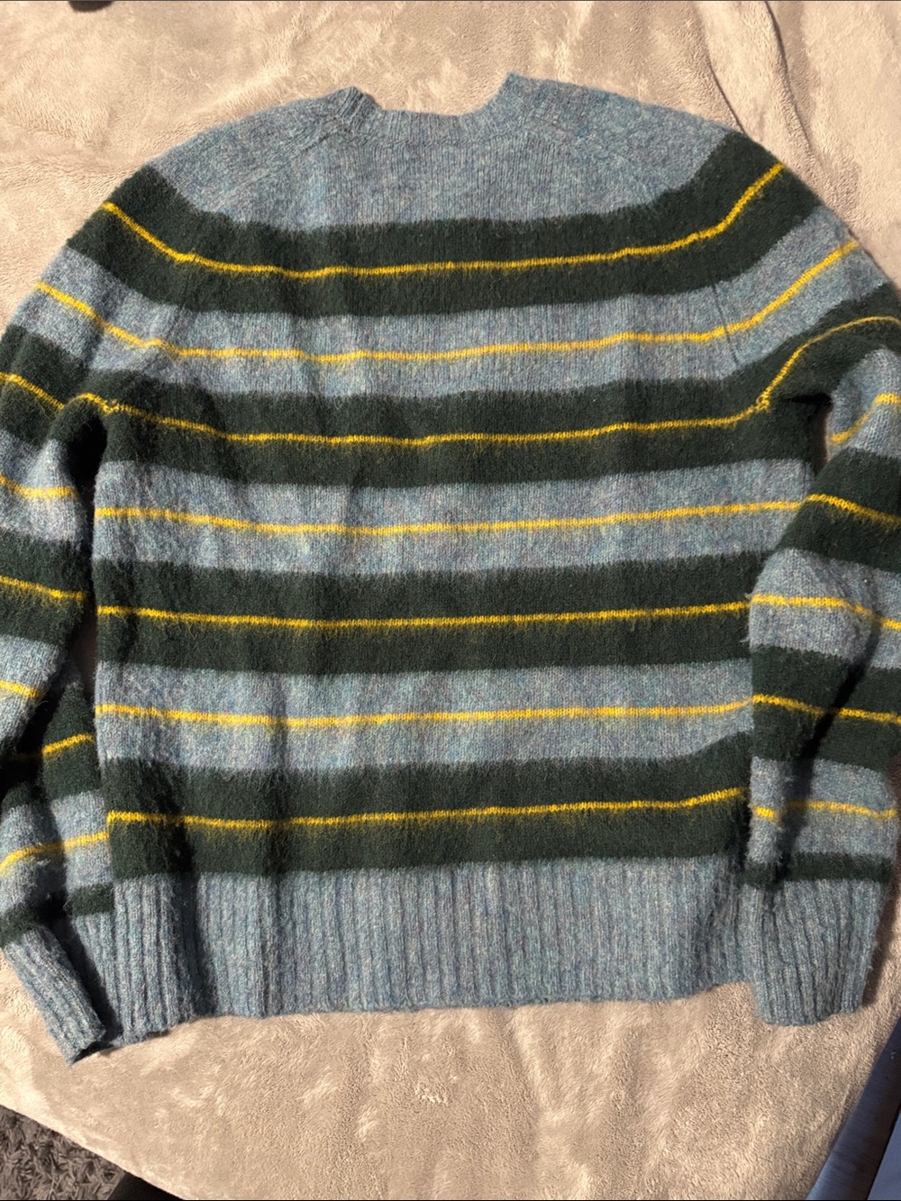 J. Crew Men’s Blue, Green & Yellow Striped Crewneck Sweater - Picture 4 of 4